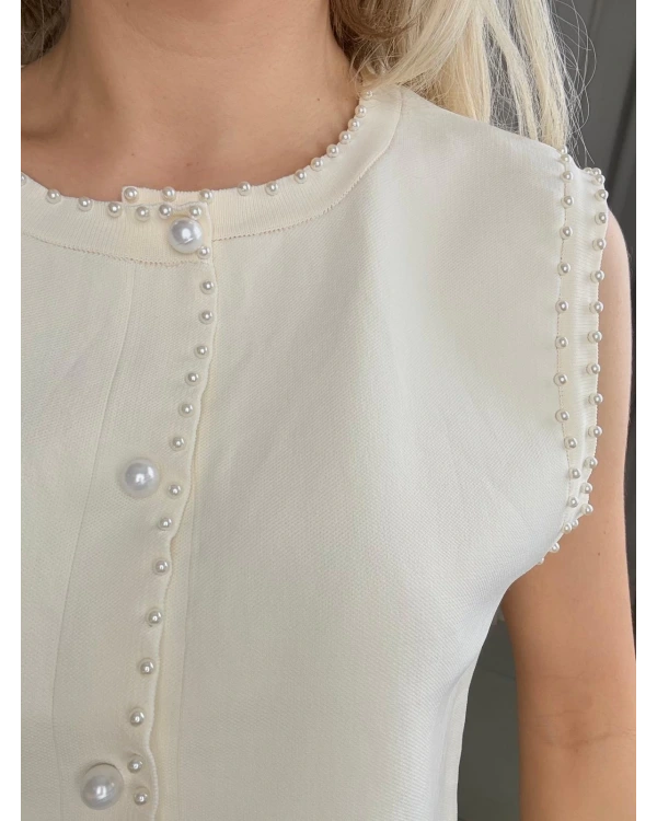 İpekyol Suni İnci Aksesuarlı Triko IS1250050083 Ekru