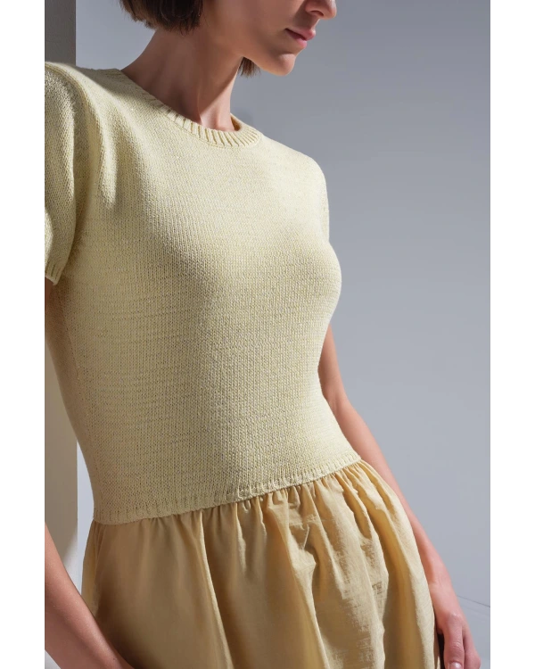 Join Us Bisiklet Yaka Kumaş Etekli Sarı Midi Elbise 2025S146