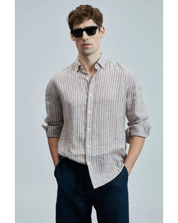 Lufian Erkek Alfred Keten Pamuklu Regular Bej Gömlek 111010632