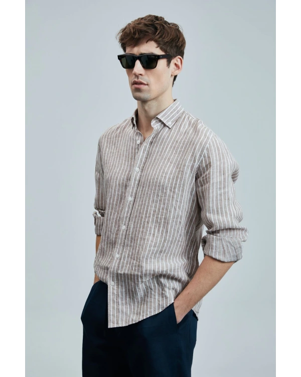 Lufian Erkek Alfred Keten Pamuklu Regular Bej Gömlek 111010632