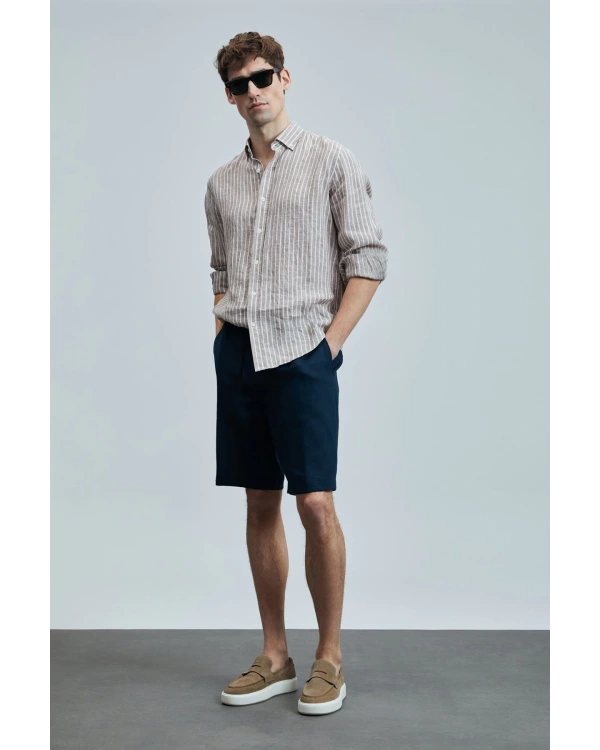 Lufian Erkek Alfred Keten Pamuklu Regular Bej Gömlek 111010632