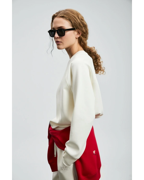 Lufian Alice Kadın Kırık Beyaz Örme Sweatshirt 122030016