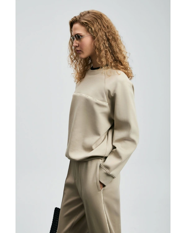 Lufian Angelina Kadın Bej Örme Sweatshirt 122030019