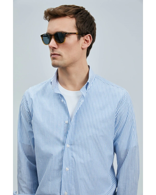 Lufian Erkek Charles Basic Regular Fit Mavi Gömlek 111010638