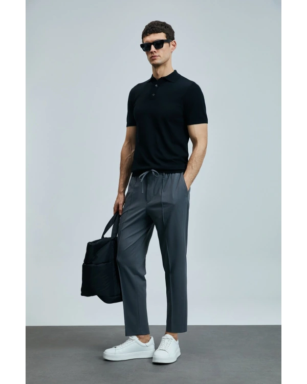 Lufian Derek Erkek Siyah Polo Yaka Kazak T-Shirt 111090103