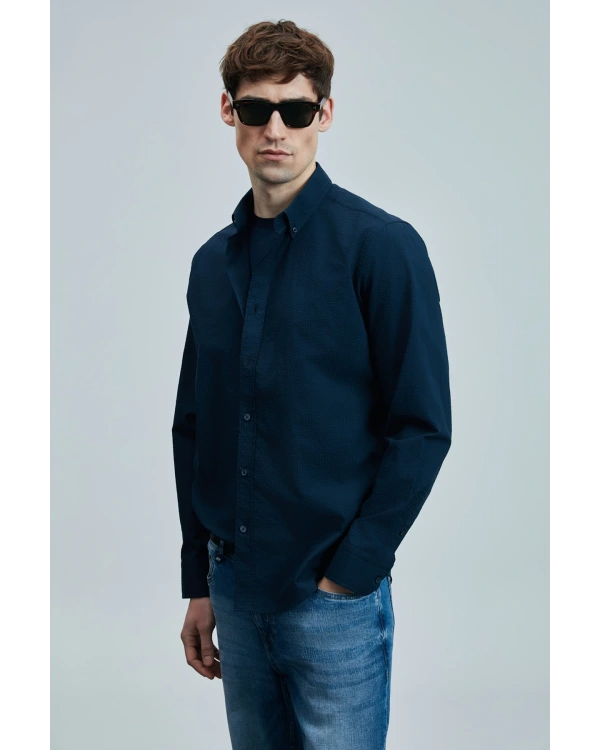 Lufian Erkek Ellery Basic Regular Lacivert Gömlek 111010637