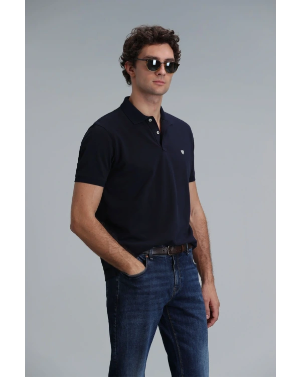 Lufian Erkek Laon Polo Yaka Lacivert T-Shirt 111040164