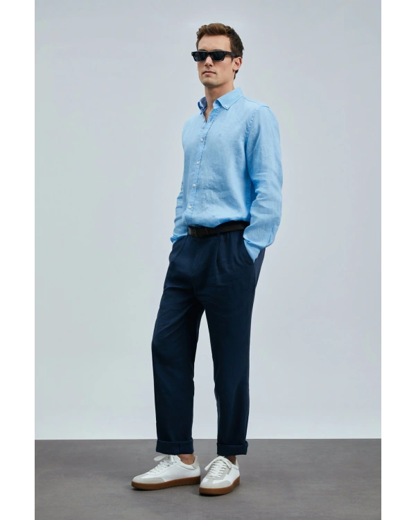 Lufian Erkek Pitaya Keten Mavi Gömlek 111010630