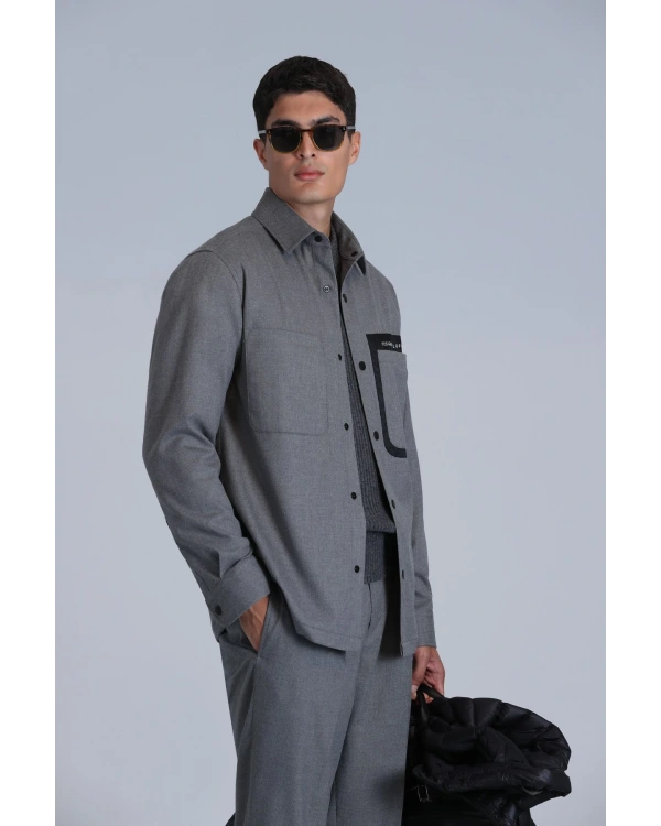 Lufian Hard Erkek Gri Basic Slim Fit Gömlek 112010651