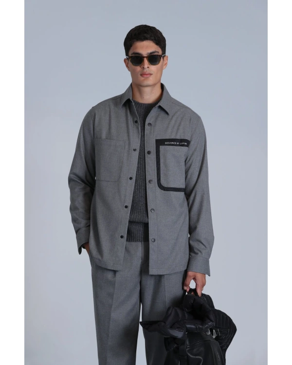 Lufian Hard Erkek Gri Basic Slim Fit Gömlek 112010651