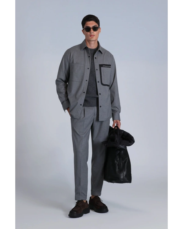 Lufian Hard Erkek Gri Basic Slim Fit Gömlek 112010651