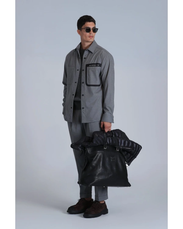 Lufian Hard Erkek Gri Basic Slim Fit Gömlek 112010651