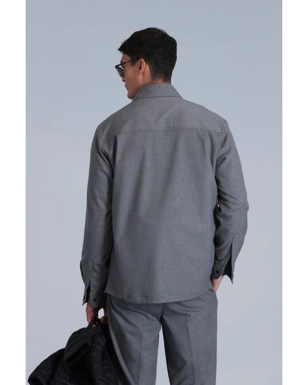 Lufian Hard Erkek Gri Basic Slim Fit Gömlek 112010651