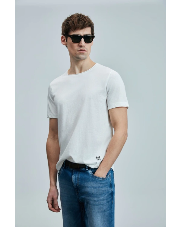 Lufian Junya Erkek Basic Kırık Beyaz T-Shirt 111020259