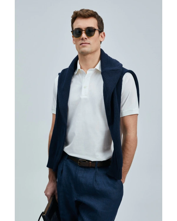 Lufian Erkek Luna Smart Polo Yaka Kırık Beyaz T-Shirt 111040228