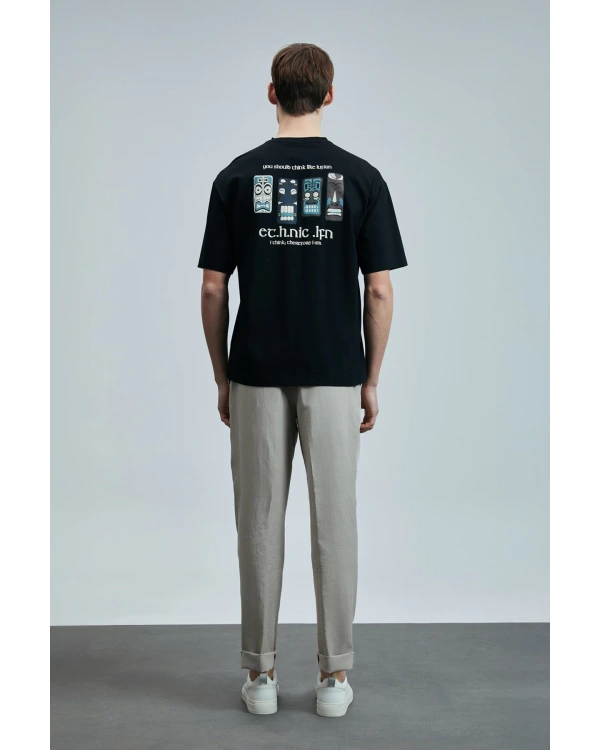 Lufian Erkek Mask Modern Grafik Siyah T-Shirt 111020248