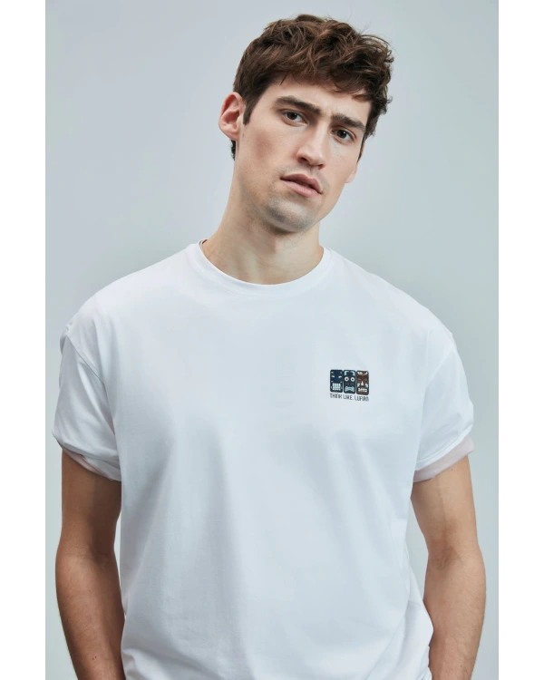 Lufian Erkek Mask Modern Grafik Beyaz T-Shirt 111020248