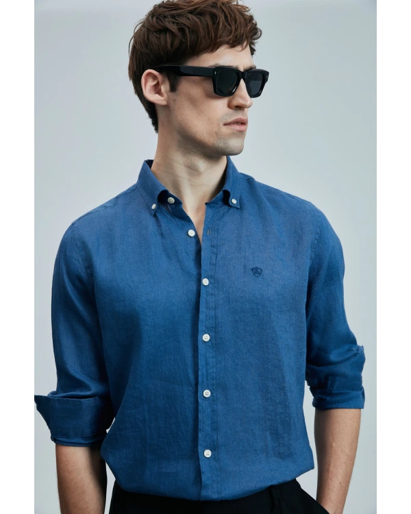 Lufian Erkek Pitaya Keten Saks Mavisi Gömlek 111010630