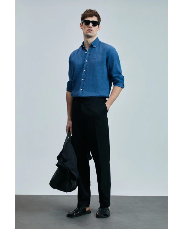 Lufian Erkek Pitaya Keten Saks Mavisi Gömlek 111010630