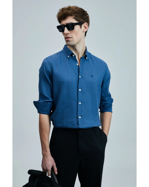 Lufian Erkek Pitaya Keten Saks Mavisi Gömlek 111010630