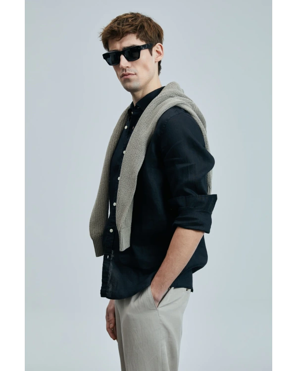 Lufian Pitaya Erkek Keten Siyah Gömlek 111010630