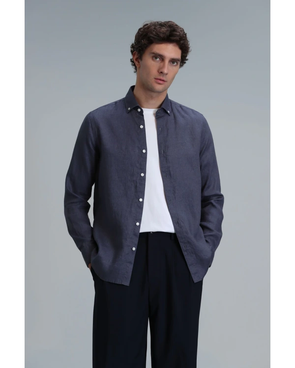 Lufian Pitaya Erkek Keten Antrasit Gömlek 111010630