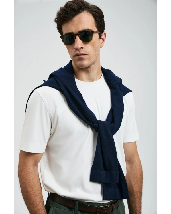 Lufian Roland Erkek Kırık Beyaz Basic T-Shirt 112020058