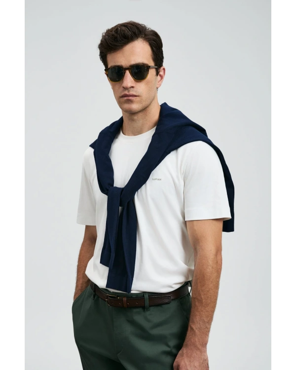 Lufian Roland Erkek Kırık Beyaz Basic T-Shirt 112020058