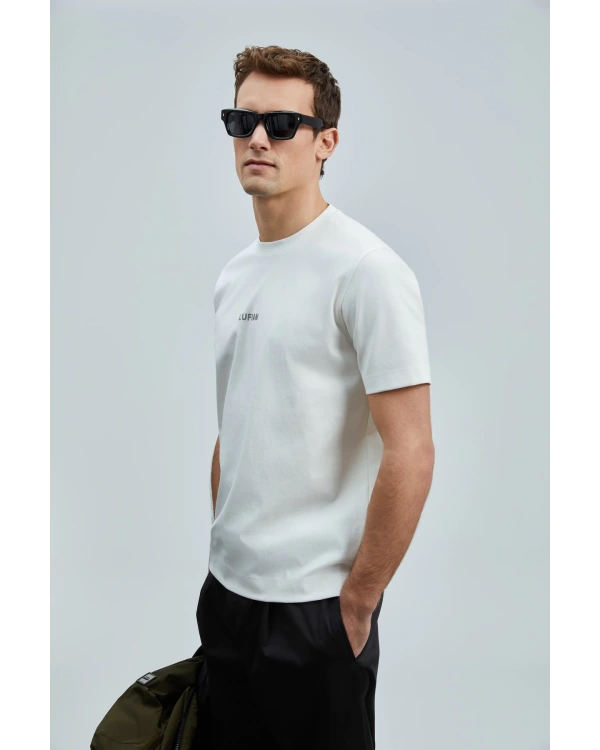 Lufian Erkek Yuvarlak Yaka Marcus Kırık Beyaz T-Shirt 111020235