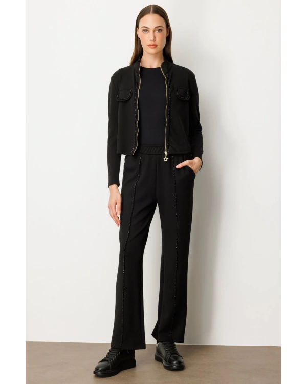 On Fashion Fermuarlı Taşlı Eşofman Üstü 66516