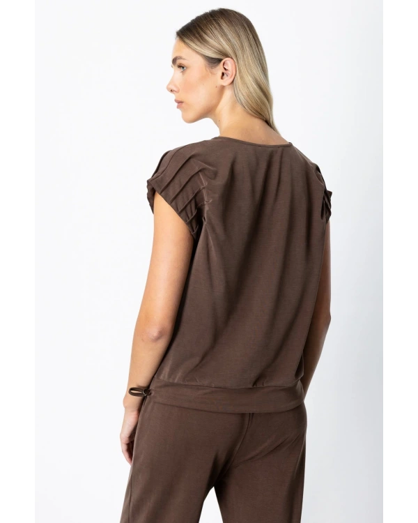 On Fashion Kolları Dikişli Kısa Kol Bluz 66355