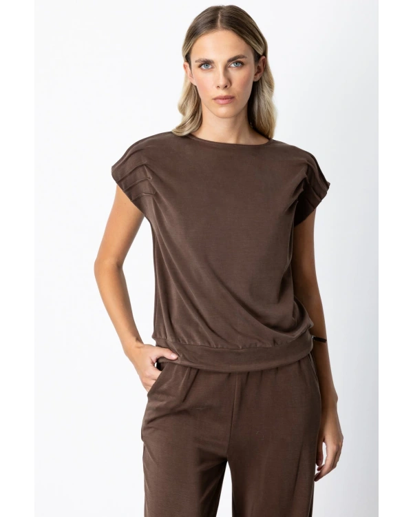 On Fashion Kolları Dikişli Kısa Kol Bluz 66355