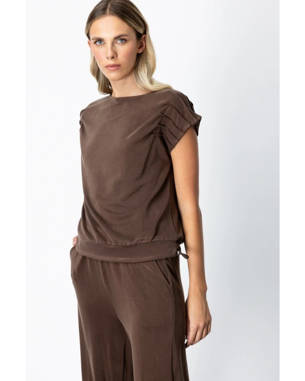 On Fashion Kolları Dikişli Kısa Kol Bluz 66355