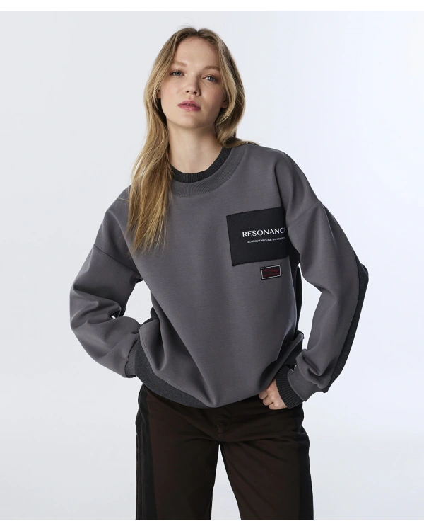 Twist Clorblock Patchli Kadın Gri Sweatshirt TW6250091056