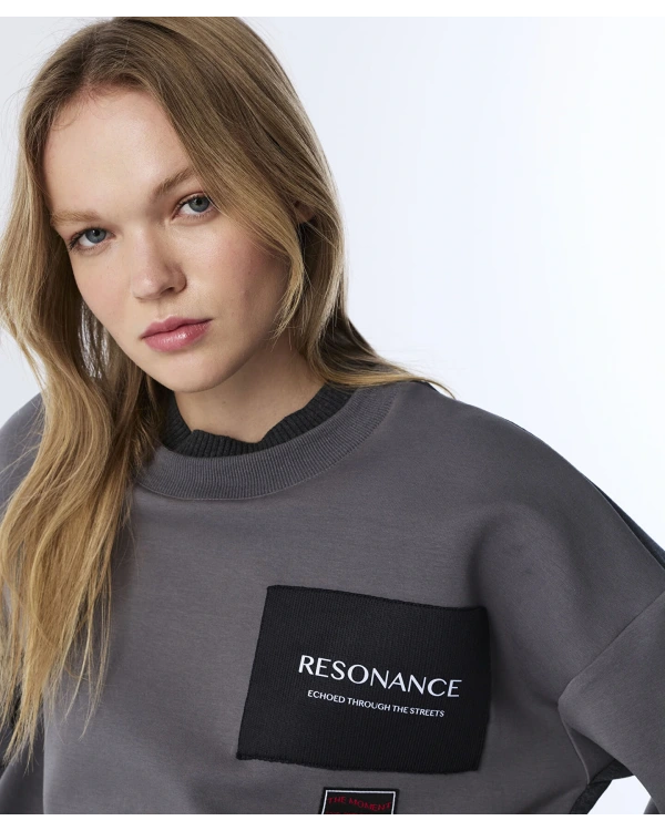 Twist Clorblock Patchli Kadın Gri Sweatshirt TW6250091056