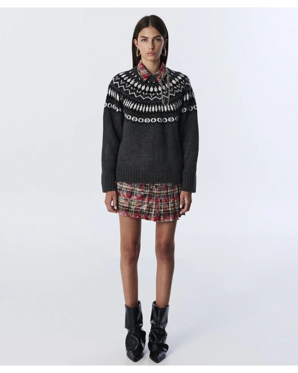 Twist İşlemeli Jakarlı Antrasit Triko TW6250050444