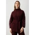 On Fashion Kadın Kolları Taşlı Kuşaklı Triko Bordo Hırka 60902