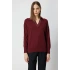 On Fashion Kadın Yakası Zincirli Polo Yaka Bordo Kazak 66336