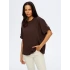 Faik Sönmez Kadın Kolları Taş Detaylı Yuvarlak Yaka Koyu Kahverengi T-Shirt UW26TSH088