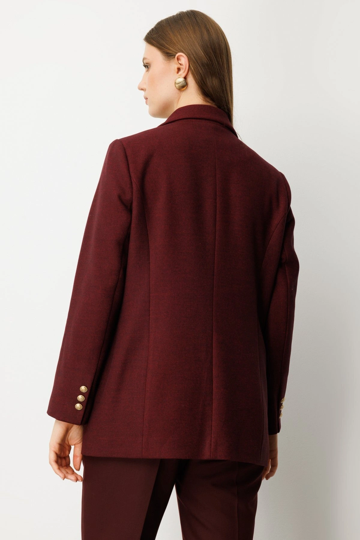 Ekol Büyük Beden Cebi Armalı Bordo Kadın Ceket 05571