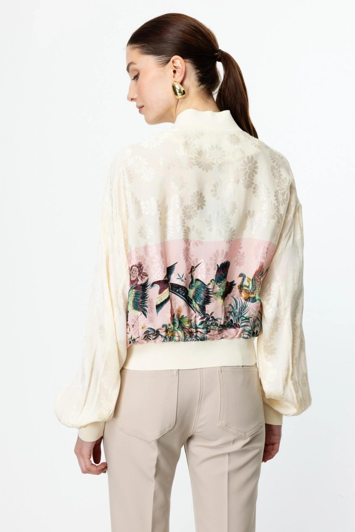 On Fashion Kadın Desenli Parlak Kumaş Pembe Ceket 56511