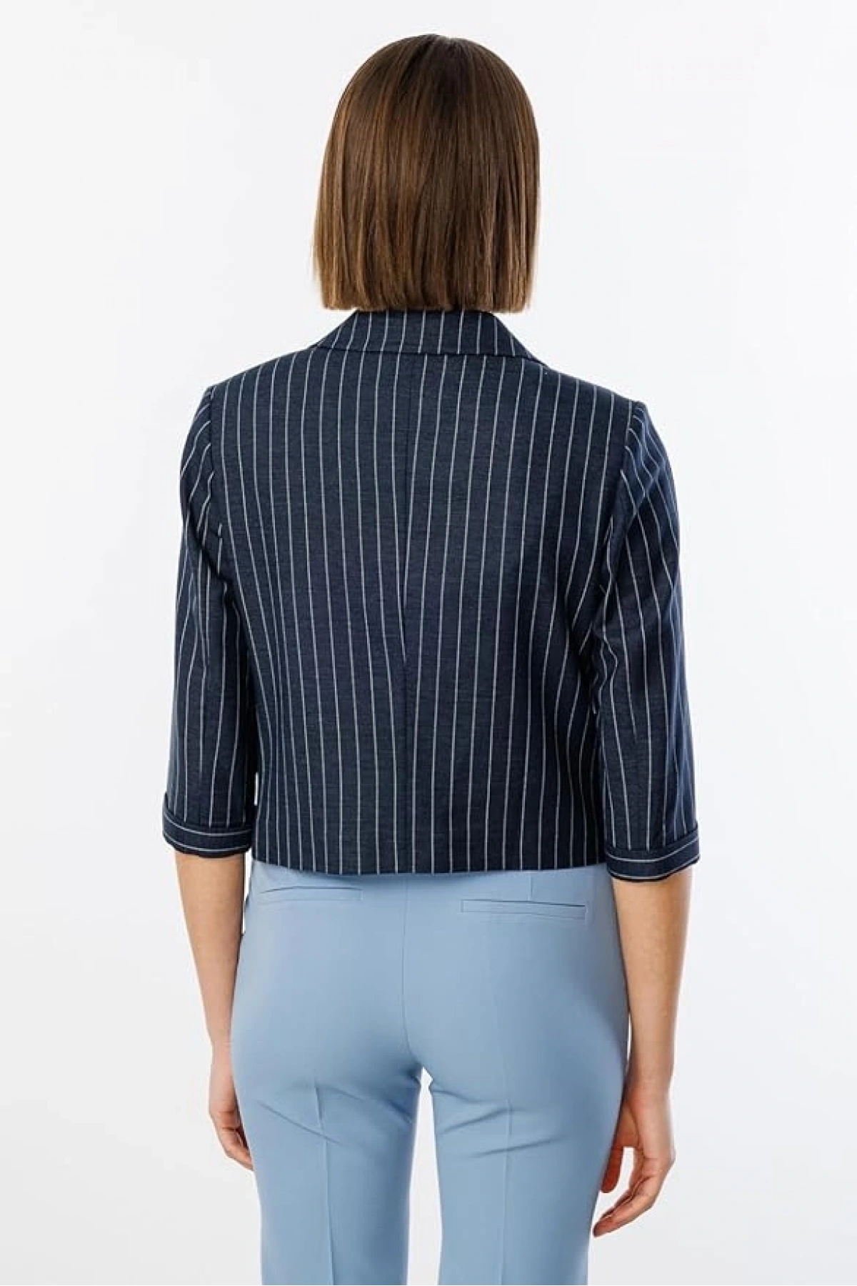Ekol Kadın Çizgili Yarım Kol Lacivert Ceket 04048