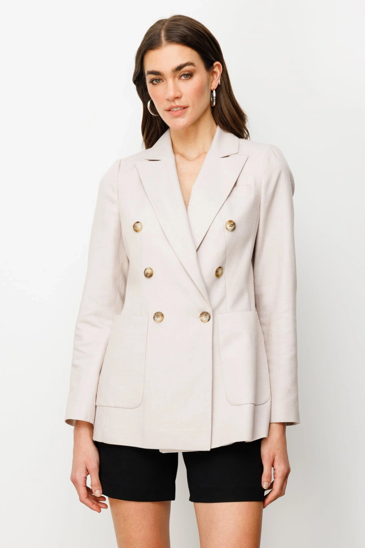 Ekol Kadın Kruvaze Yaka Torba Cepli Bej Ceket 04074