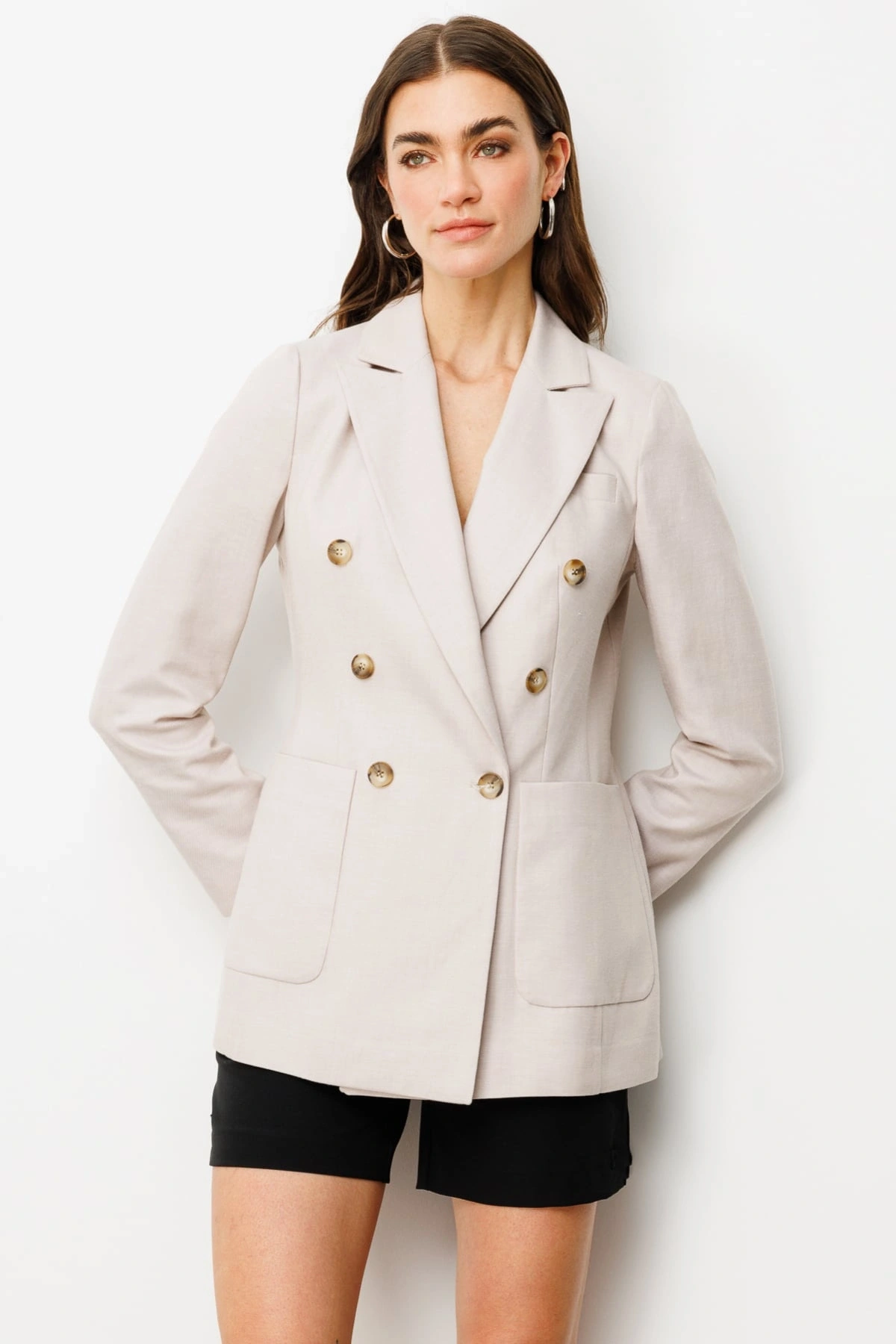 Ekol Kadın Kruvaze Yaka Torba Cepli Bej Ceket 04074