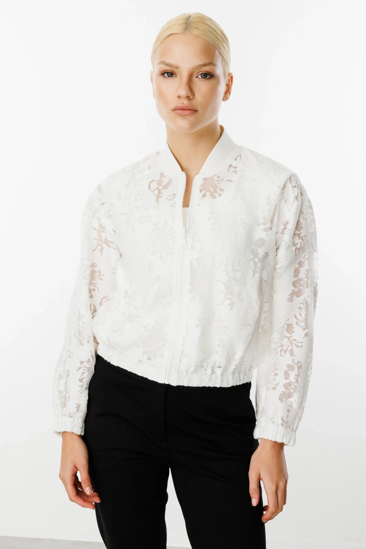 Ekol Kadın Tül Bomber Ekru Ceket 06028