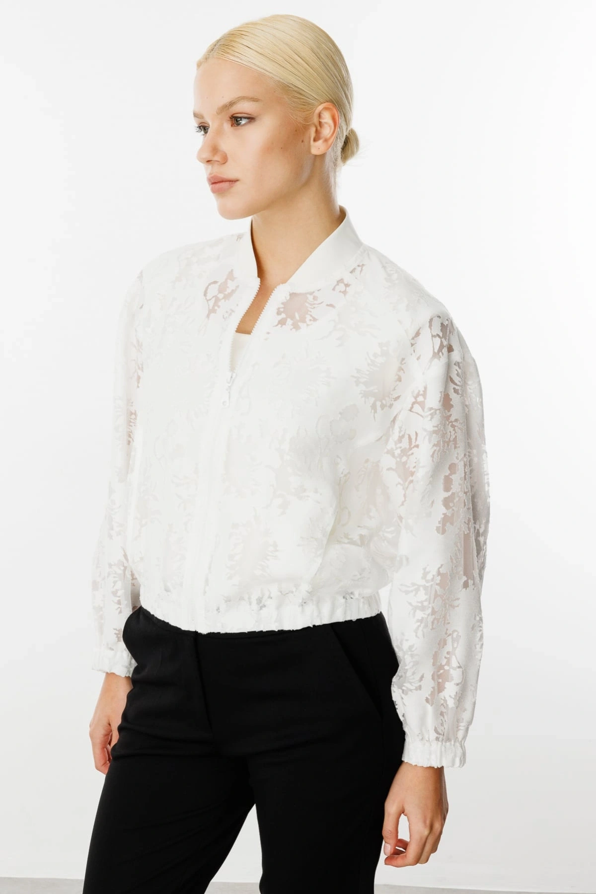 Ekol Kadın Tül Bomber Ekru Ceket 06028
