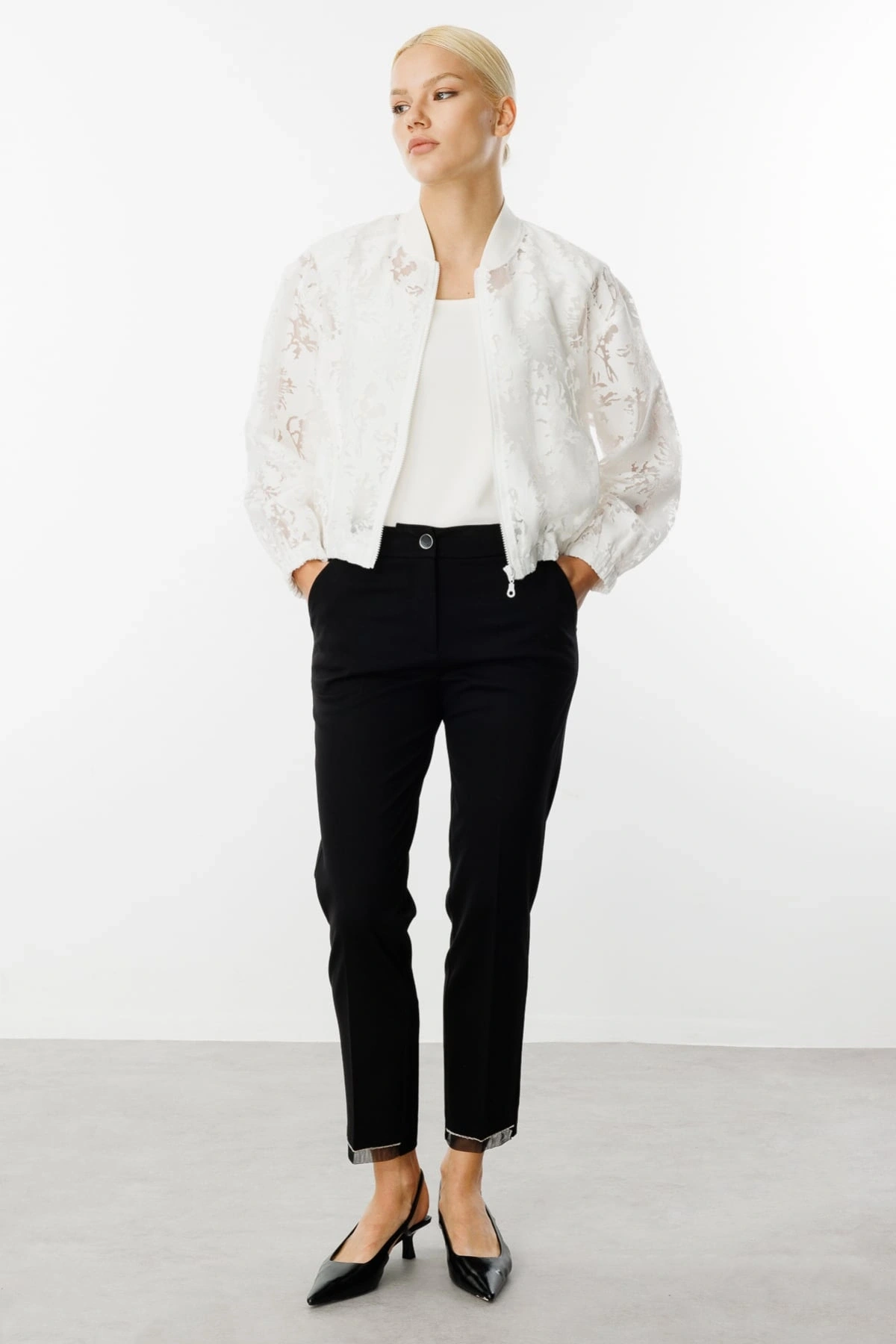 Ekol Kadın Tül Bomber Ekru Ceket 06028