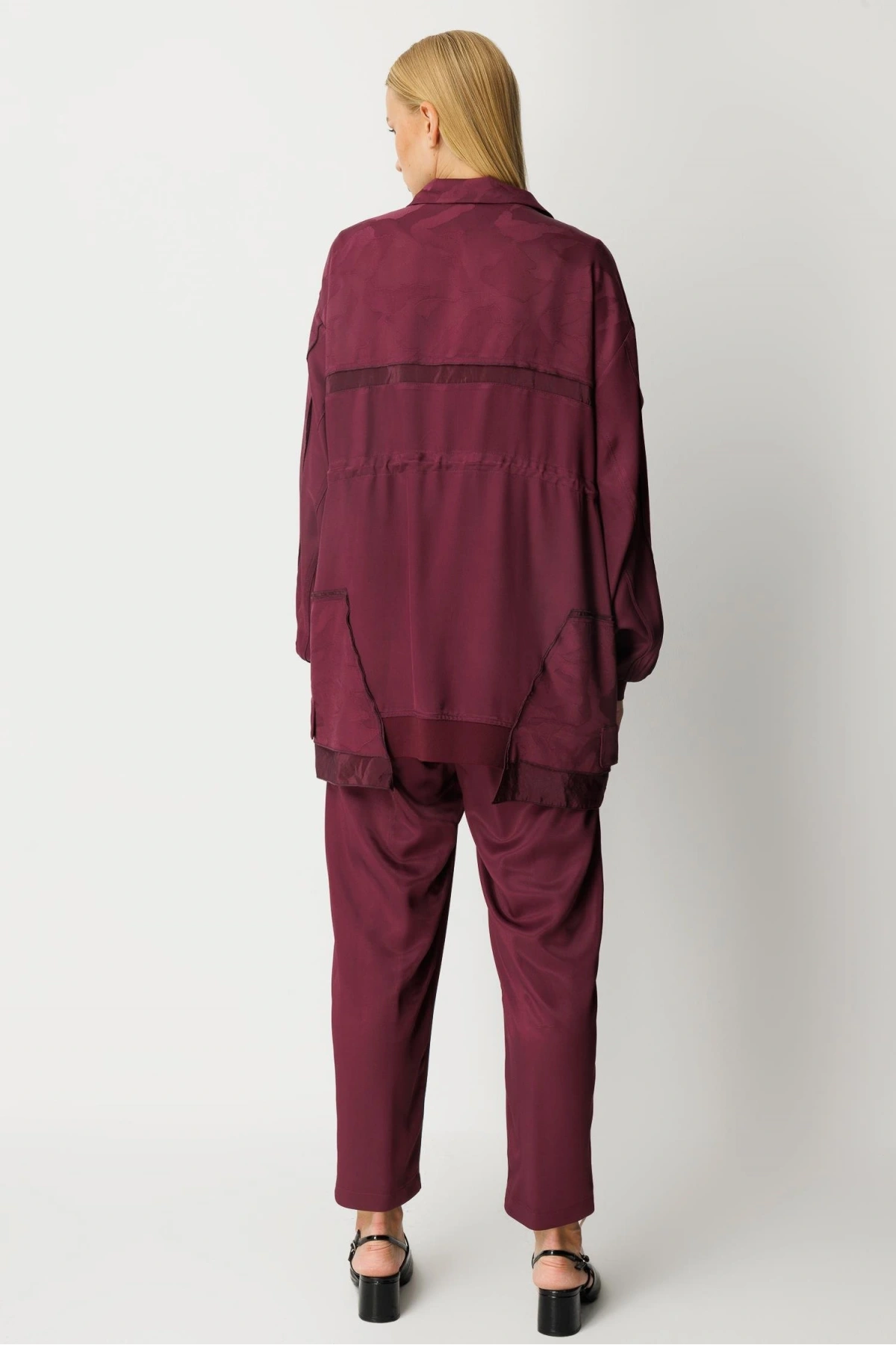 Ghisa Kadın Kendinden Desenli Mürdüm Ceket Takım 26KGSTKM3151