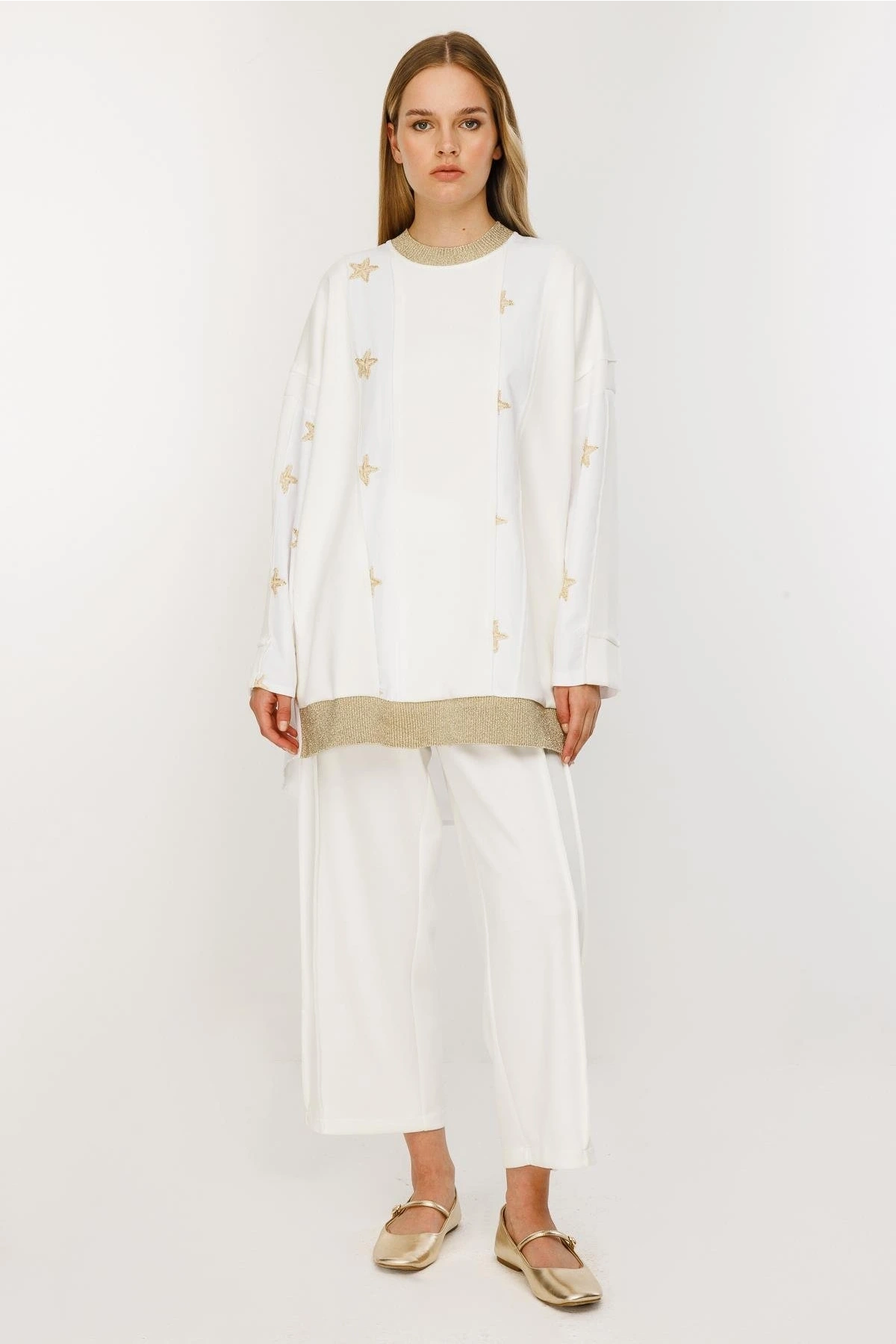 Ghisa Kadın Yıldız İşlemeli Ekru Takım 25YGSTKM4918