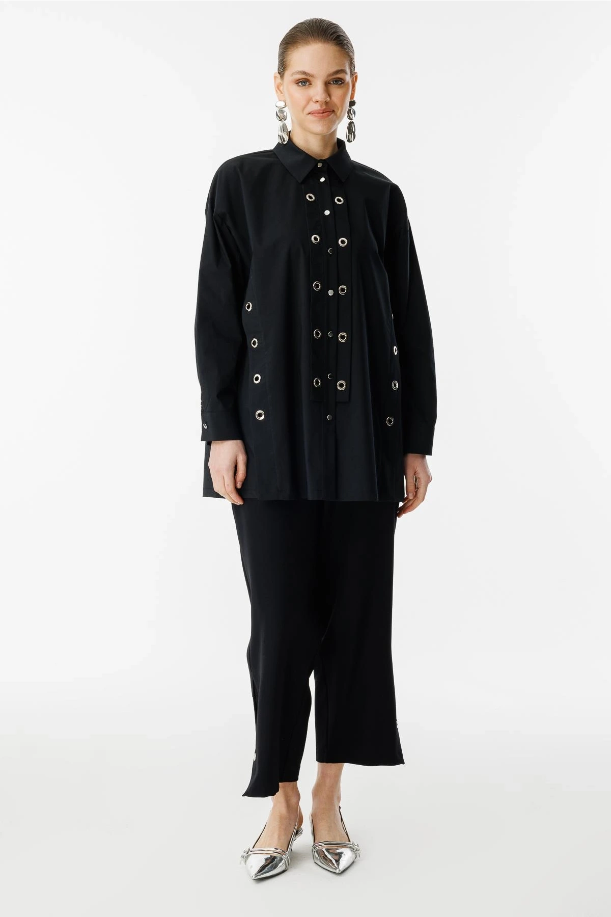 Ghisa Kadın Kuş Gözü Detaylı Siyah Takım 25YGSTKM4696